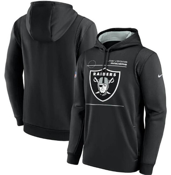 Men's Las Vegas Raiders 2021 Black Sideline Logo Performance Pullover Hoodie